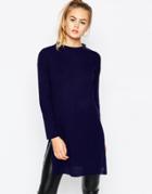 Daisy Street Knitted Tunic Sweater With Side Splits - Navy