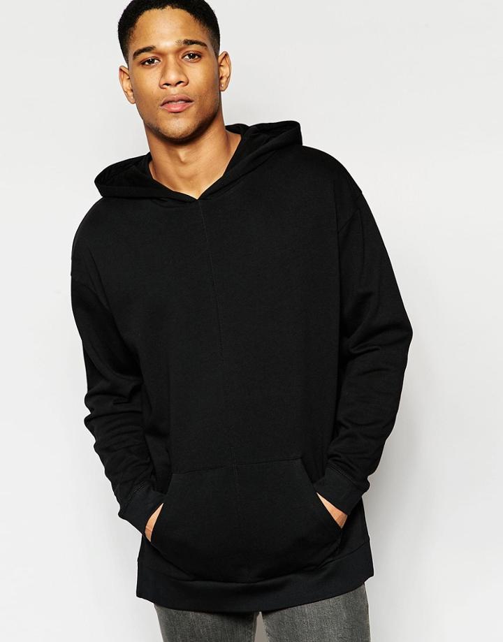 Asos Longline Oversized Hoodie With Side Splits In Black - Black