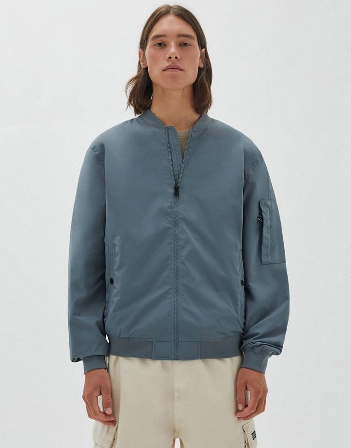 Pull & Bear Bomber Jacket In Light Blue-blues