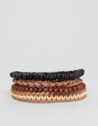 Asos Bead And Braid Leather Bracelet Pack - Multi