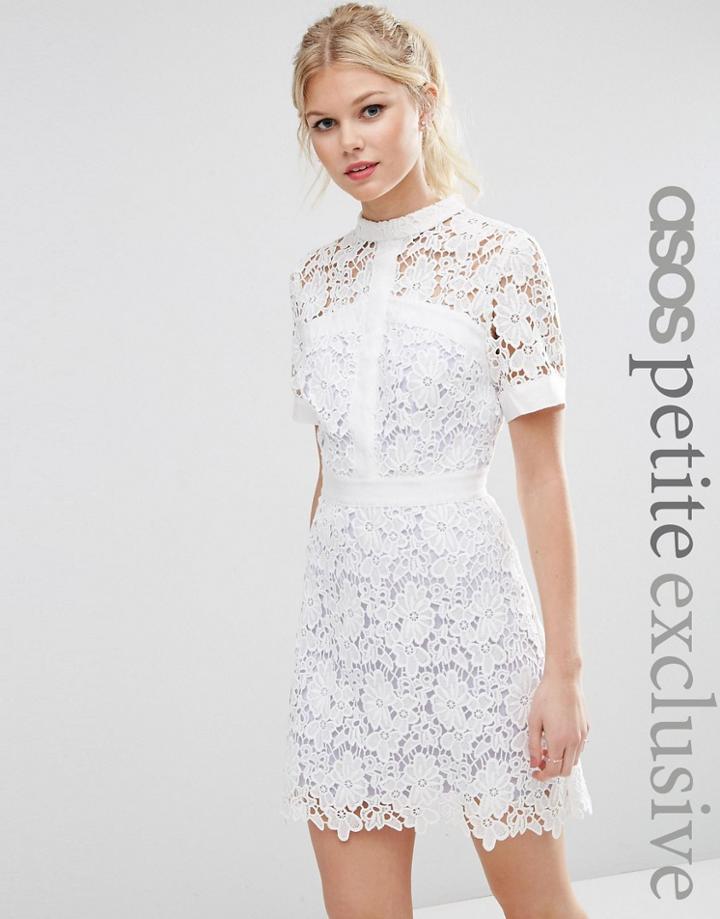 Asos Petite Lace Skater Dress With Contrast Lining - White