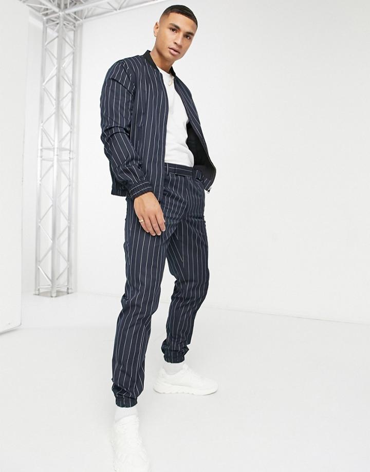 Asos Design Matching Smart Slim Fit Sweatpants In Navy Pinstripe