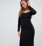 Missguided Square Neck Midi Dress In Black - Black