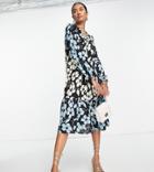 Y.a.s Exclusive Midi Dress With Exaggerated Collar In Bold Floral Mixed Print-multi