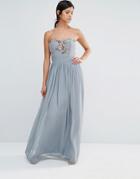 Maya Bandeau Embriodered Maxi Dress - Gray