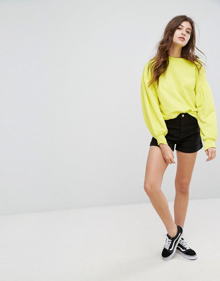 Bershka High Waist Mom Denim Short - Black