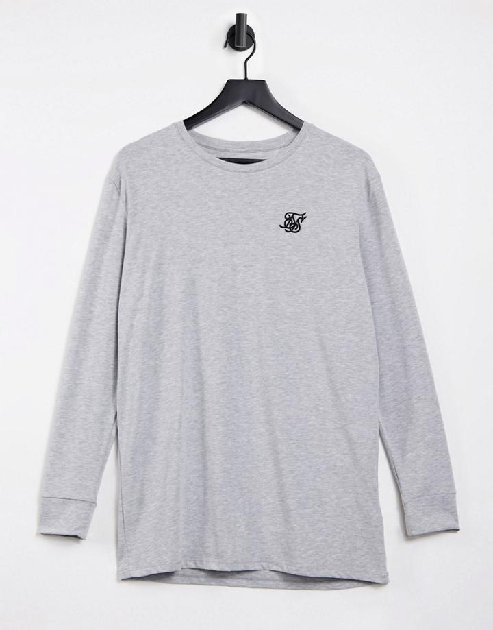 Siksilk Straight Hem Long Sleeve Gym T-shirt In Gray Heather-grey