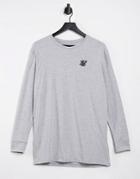 Siksilk Straight Hem Long Sleeve Gym T-shirt In Gray Heather-grey