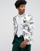 Asos Wedding Super Skinny Blazer With Watercolor Floral Print - White