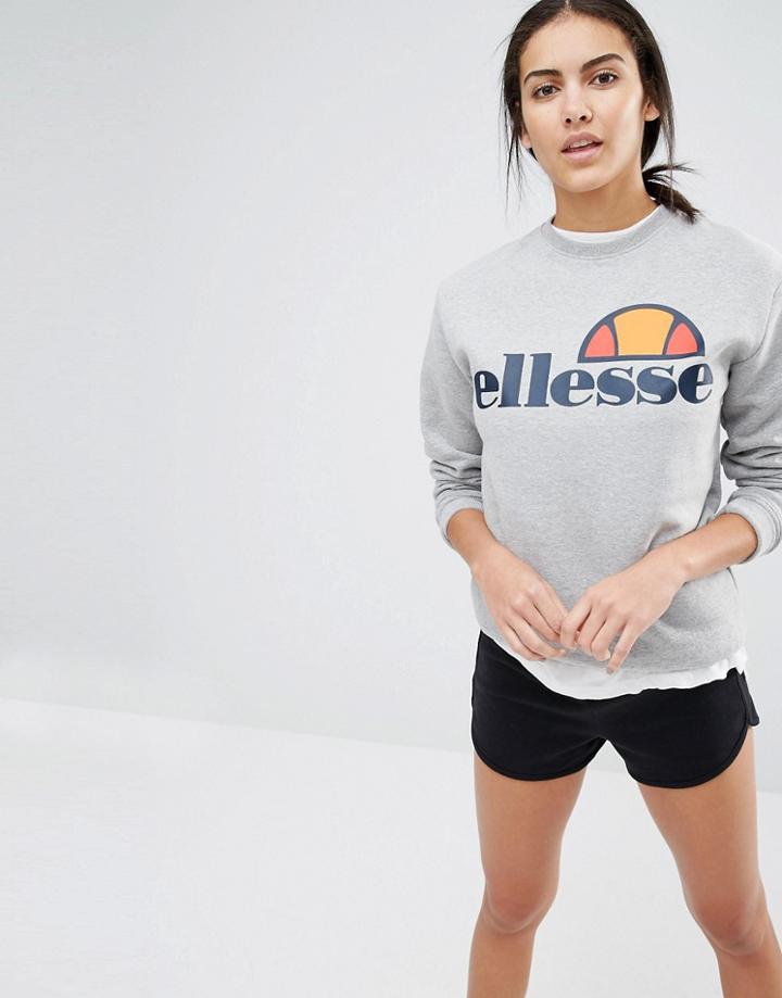 Ellesse Oversized Crew Neck Sweatshirt With Front Logo - Gray