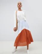 Asos Design Color Block Pleated Midi Skirt - Multi