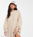 Asos Design Petite Oversized Smock Back Sweat Dress In Camel-black