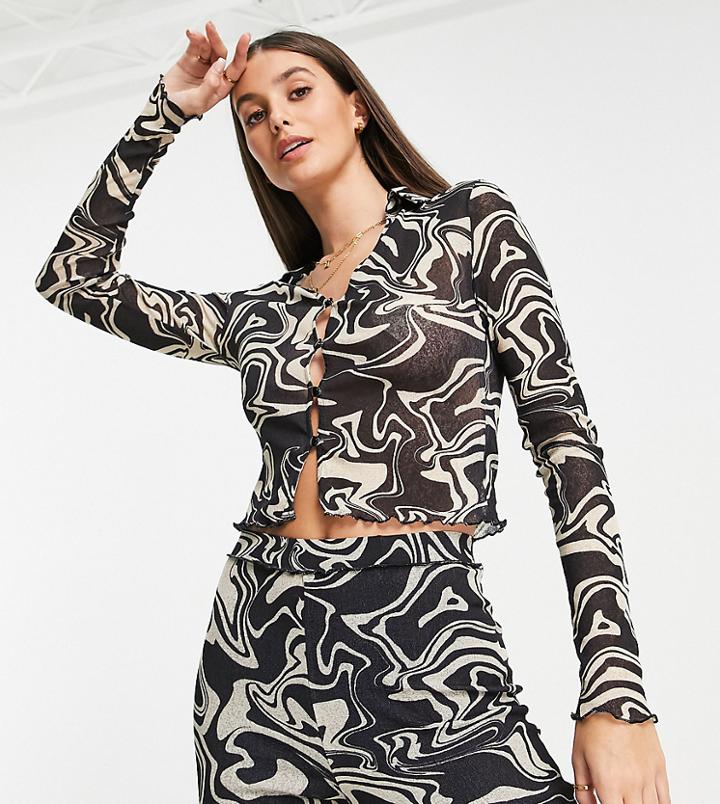 Topshop Tall Swirl Mesh Shirt In Beige - Part Of A Set-multi