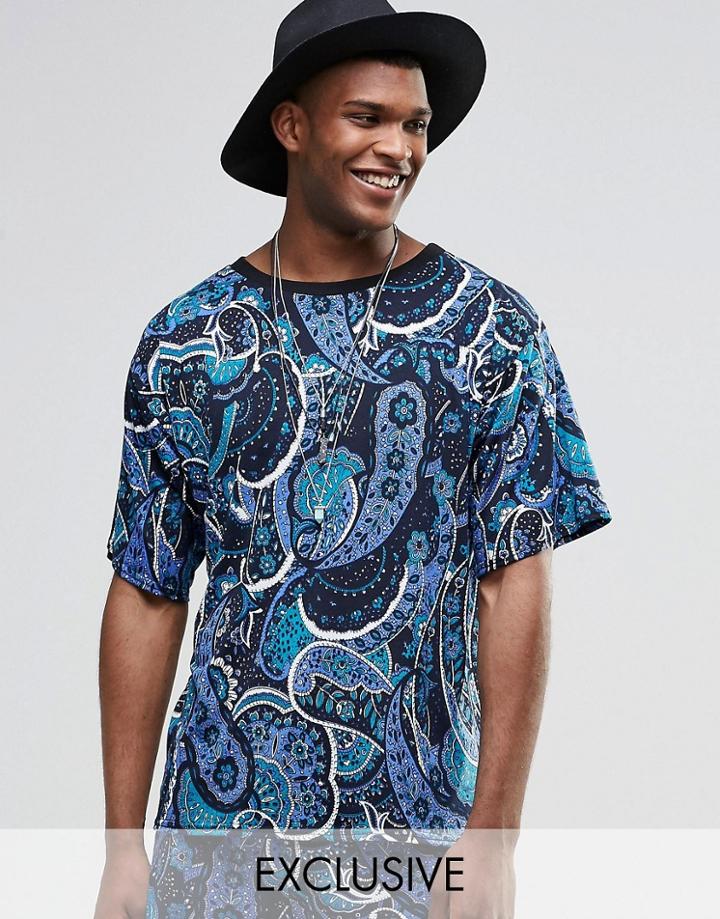 Reclaimed Vintage Festival T-shirt In Paisley Print - Navy