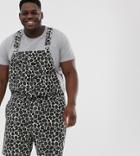 Asos Design Plus Slim Short Overalls In Leopard Print-green