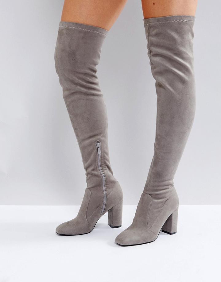 Raid Nada Gray Block Heel Over The Knee Boots - Gray