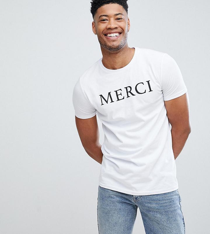 Asos Design Tall T-shirt With Merci Print - White