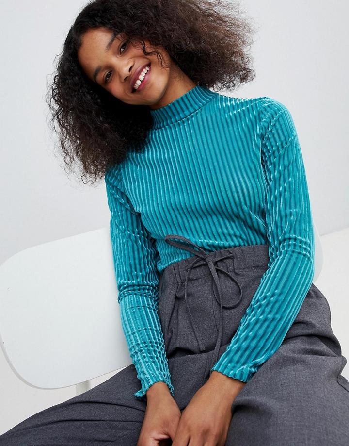 Monki High Neck Ribbed Top - Green