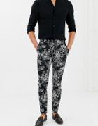Twisted Tailor Skinny Fit Pants In Monochrome Floral Print - Black