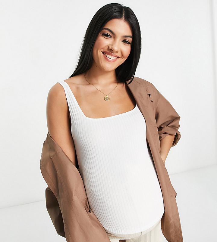 Flounce London Maternity Fitted Round Neck Stretch Tank Top In White