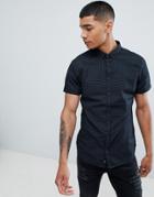 Blend Short Sleeve Slim Fit Shirt With Micro Dot Print - Black