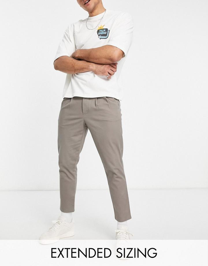 Asos Design Cigarette Chinos With Pleats In Dark Beige-neutral