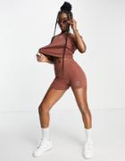 Adidas Originals Booty Short In Brown With Rhinestone Logo