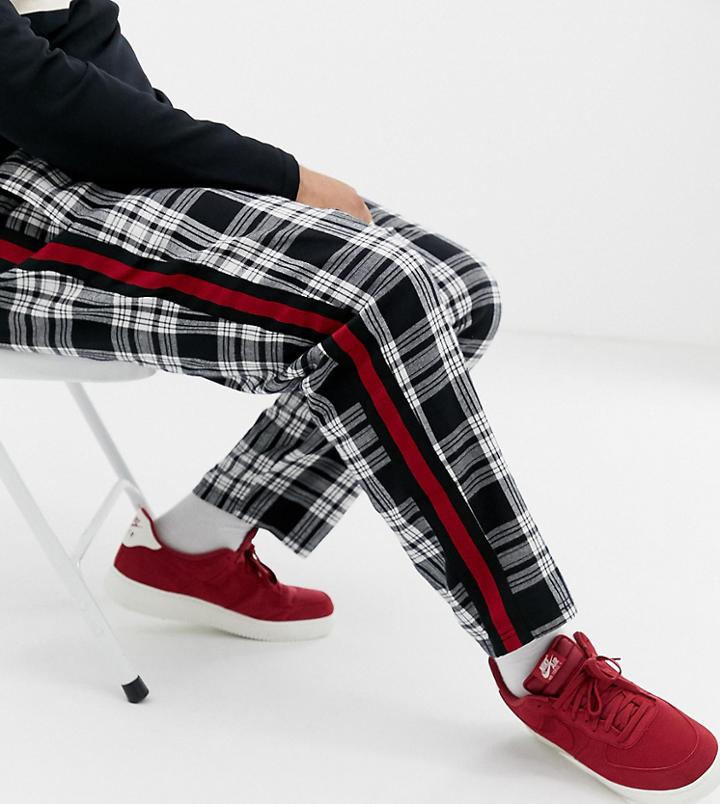 Collusion Plus Skater Fit Check Pants With Side Stripe - Black