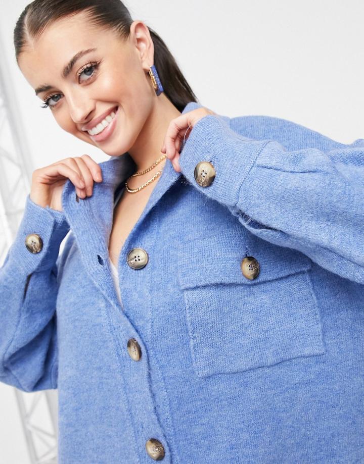 Mango Knitted Shirt Cardigan In Blue-blues