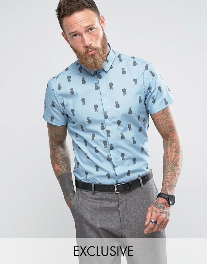 Noose & Monkey Skinny Short Sleeve Smart Shirt - Blue