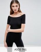 Asos Tall Off Shoulder Top With Short Sleeve - Black