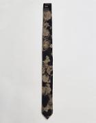 Asos Slim Tie In Dark Floral Design - Gray