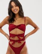 River Island Swimsuit With Knot Front In Red
