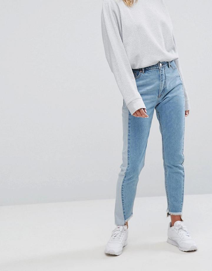 Monki Kimomo Sparkle Side Panel Mom Jeans - Blue