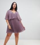 Asos Design Curve Flutter Sleeve Mini Dress With Pleat Skirt-multi