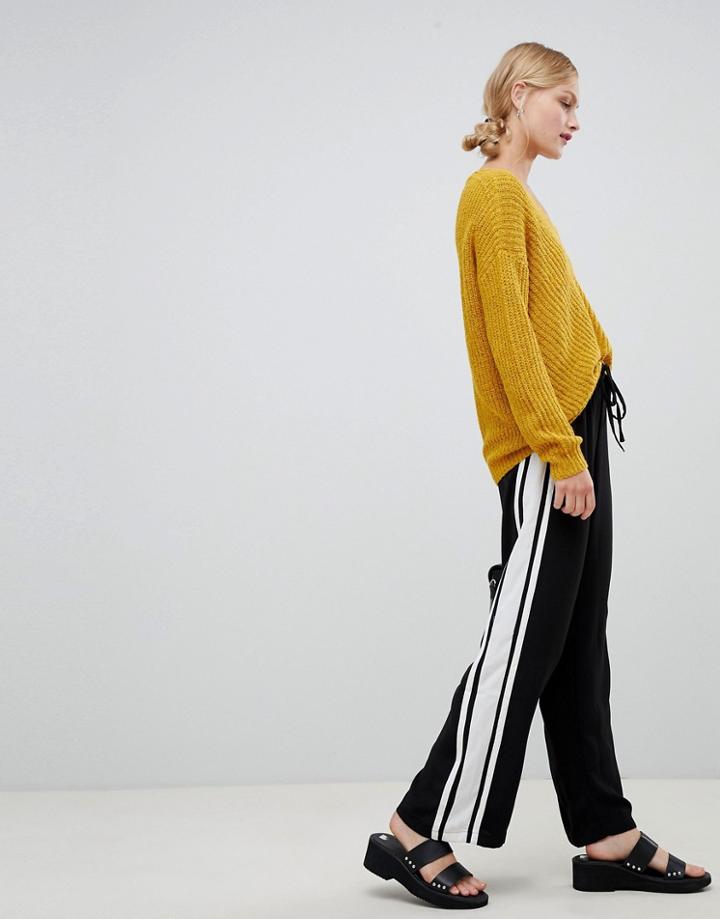 Jdy Wide Leg Side Stripe Pants - Black