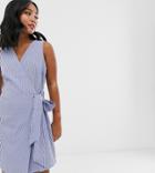 Glamorous Petite Wrap Front Dress In Textured Stripe