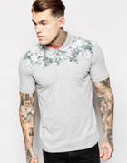 Asos Polo With Floral Yoke Print - Gray Marl