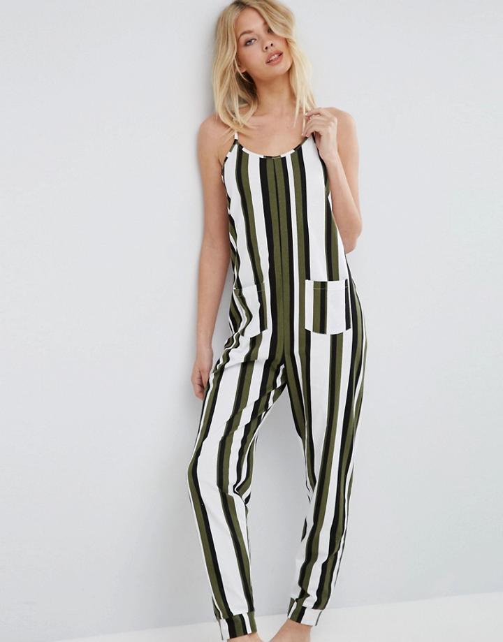Asos Lounge Khaki Stripe Jumpsuit - Multi