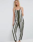 Asos Lounge Khaki Stripe Jumpsuit - Multi