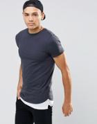Asos Longline Muscle T-shirt With Extended Split Hem In Gray