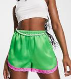 Collusion Satin Running Shorts With Chain Belt In Green