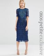 Asos Petite Coated Lace Double Layer Wiggle Dress - Navy
