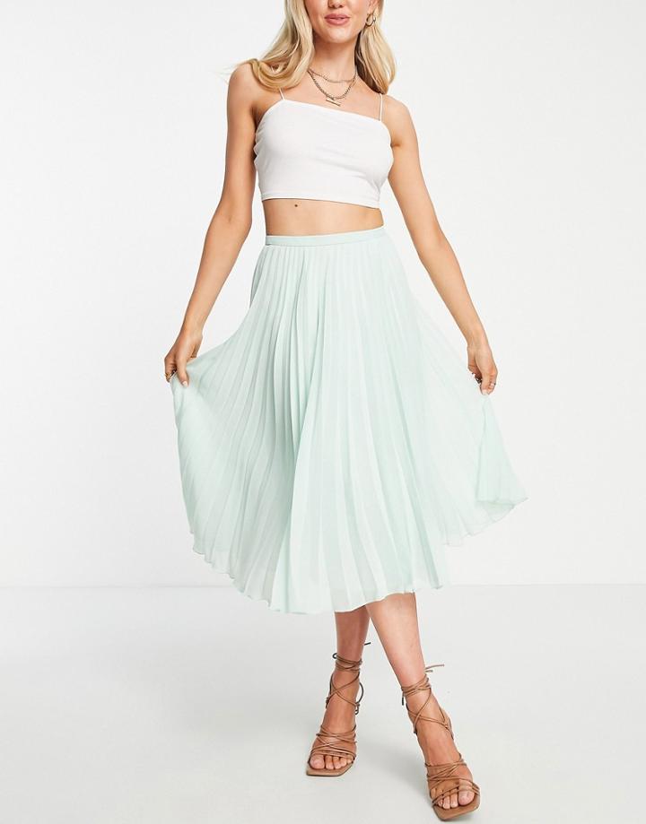 Asos Design Pleated Midi Skirt In Sage Green