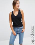 Asos Petite V Neck Slubby Rib Vest - Black