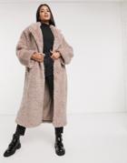 Asos Design Faux Fur Hero Longline Maxi Coat In Mauve-purple