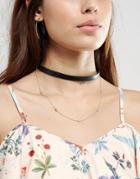 Johnny Loves Rosie Double Layered Choker Necklace - Black
