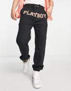 Mennace X Playboy Relaxed Sweatpants In Black With Placement Logo Print - Part Of A Set