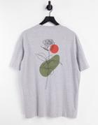Selected Homme Cotton Oversized Fit T-shirt With Rose Sketch Back Print Gray - Gray-grey