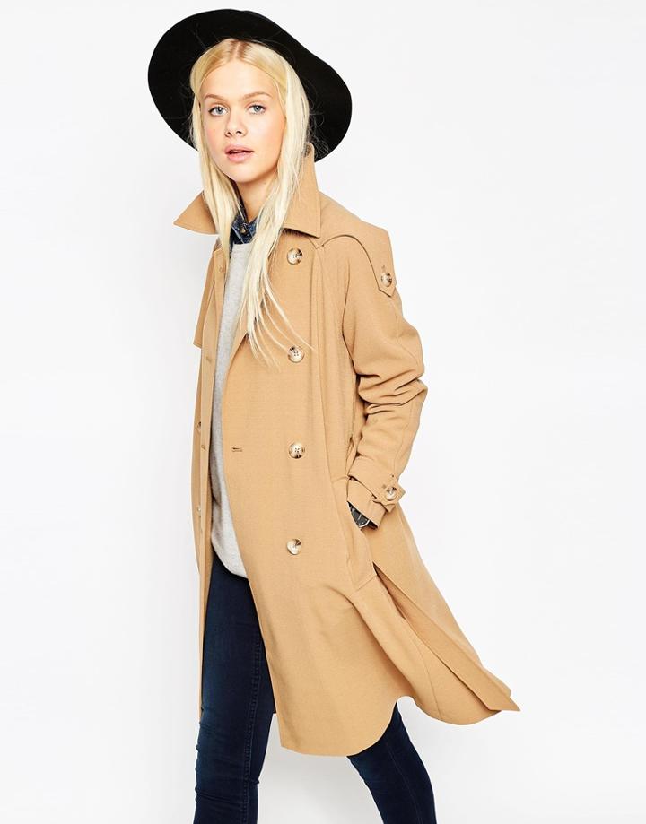 Asos Trench Coat In Midi Length - Black